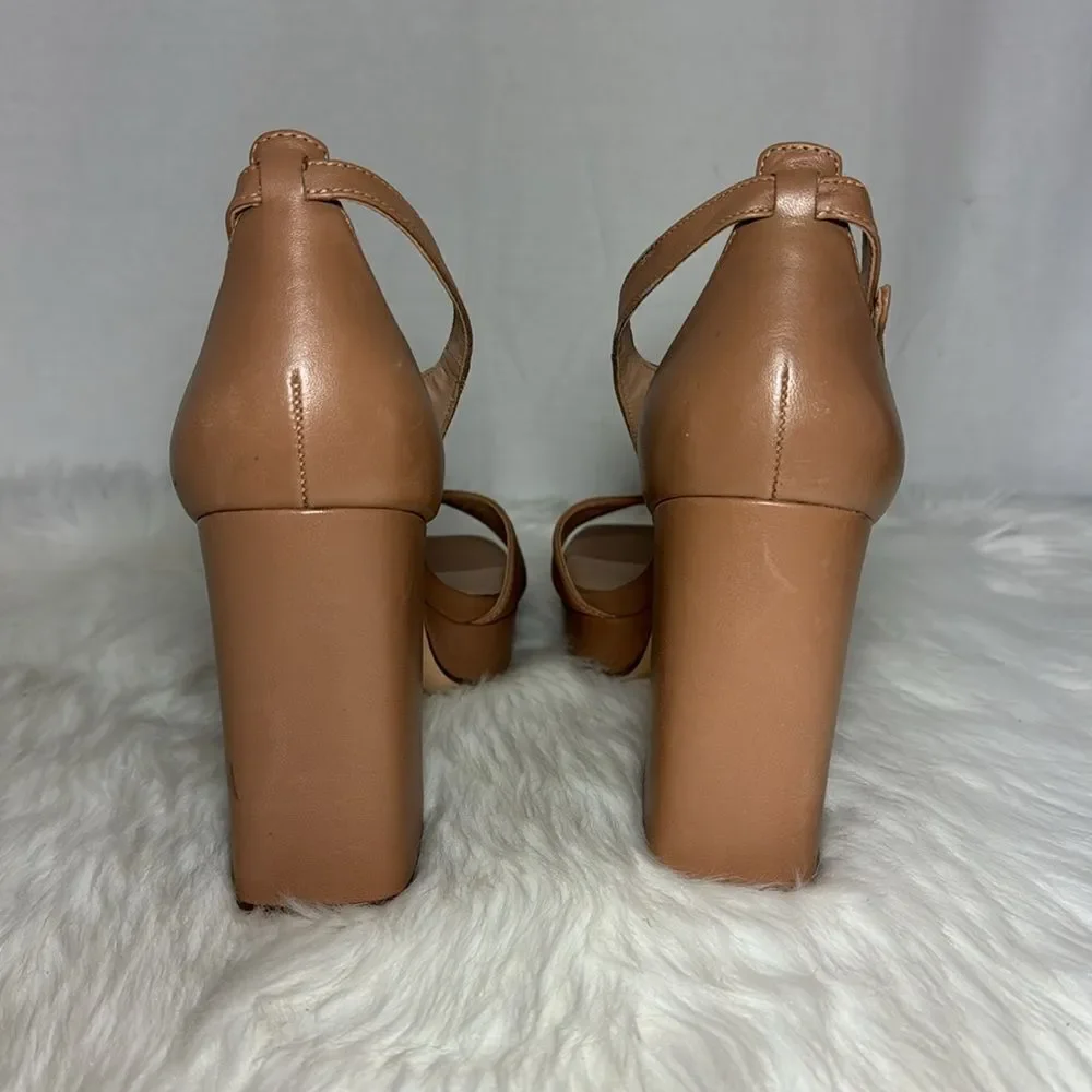 27 Edit By Naturalizer Jae Like‎ New Tan Leather T-Strap Platform Sandals…